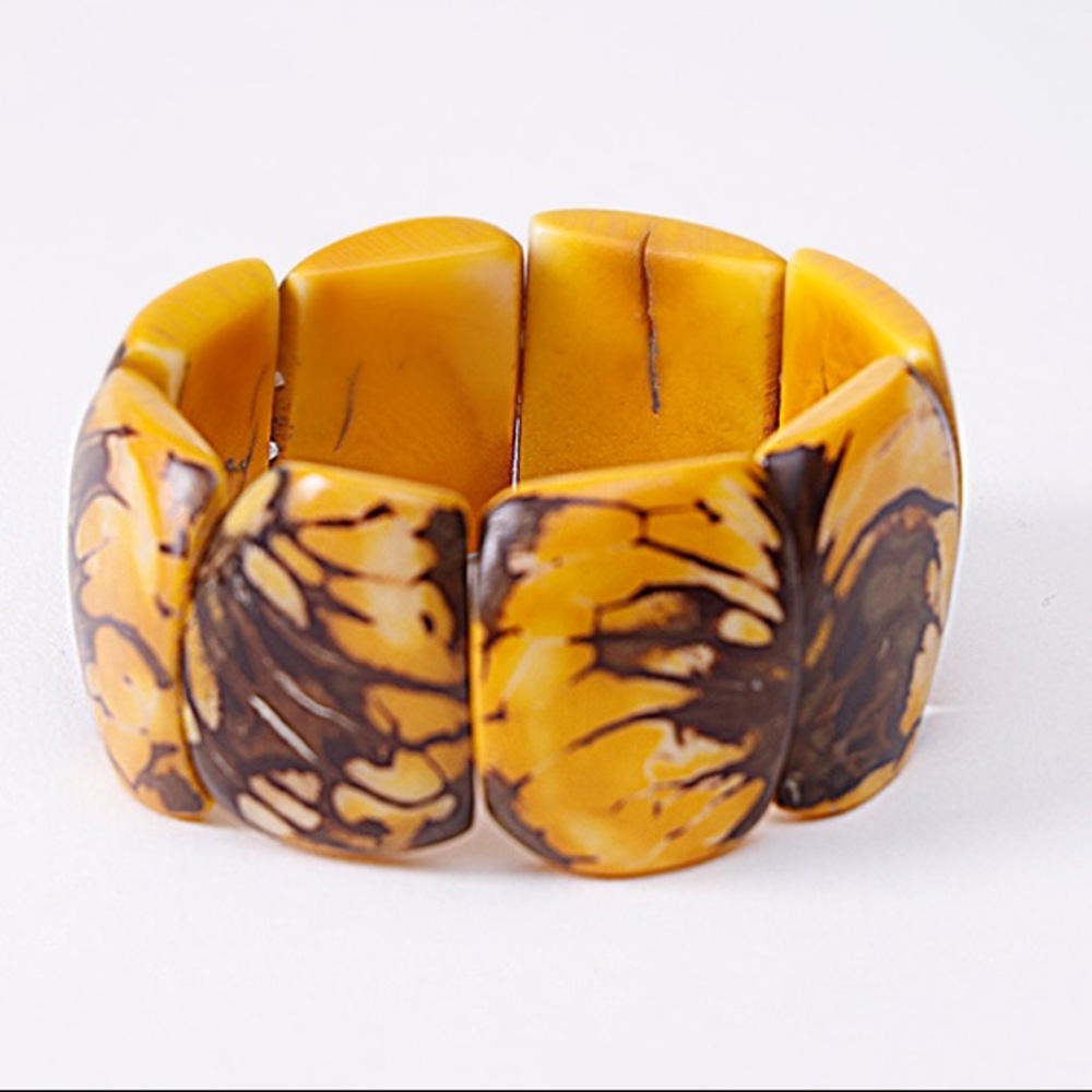 Artisan Tagua Nut Stretch Bracelet Handmade in Ecuador | Yellow/Brown